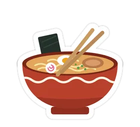 Sticker of a bowl of ramen with chopsticks.